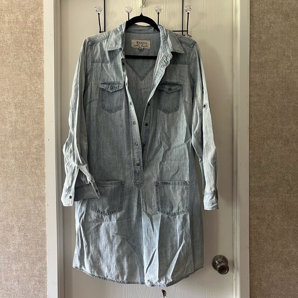 Ryan Michael Light Blue Denim Jacket Dress - Picture 1 of 7